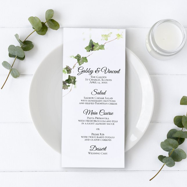 Green English Vine Watercolor Menu Mariage (Créateur téléchargé)