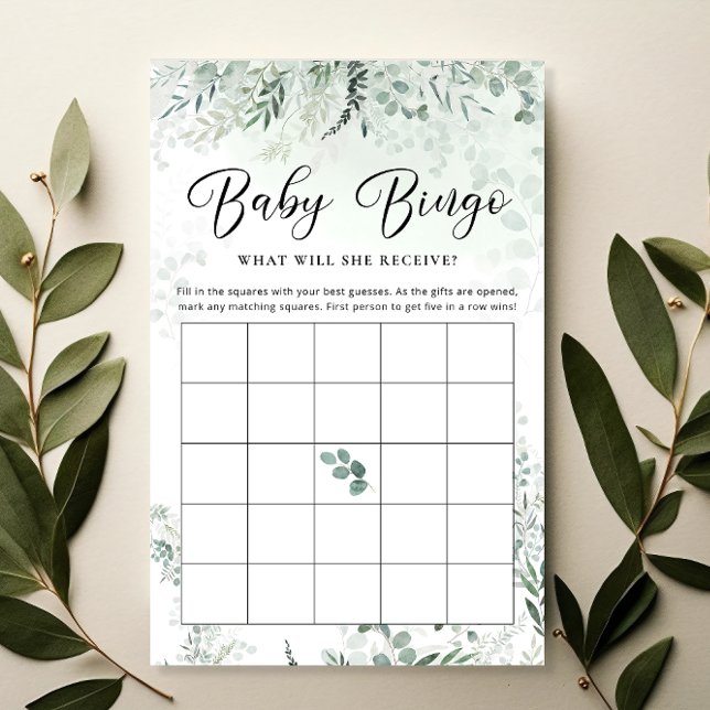 Green Eucalyptus Baby Bingo Carte de jeu (Créateur téléchargé)