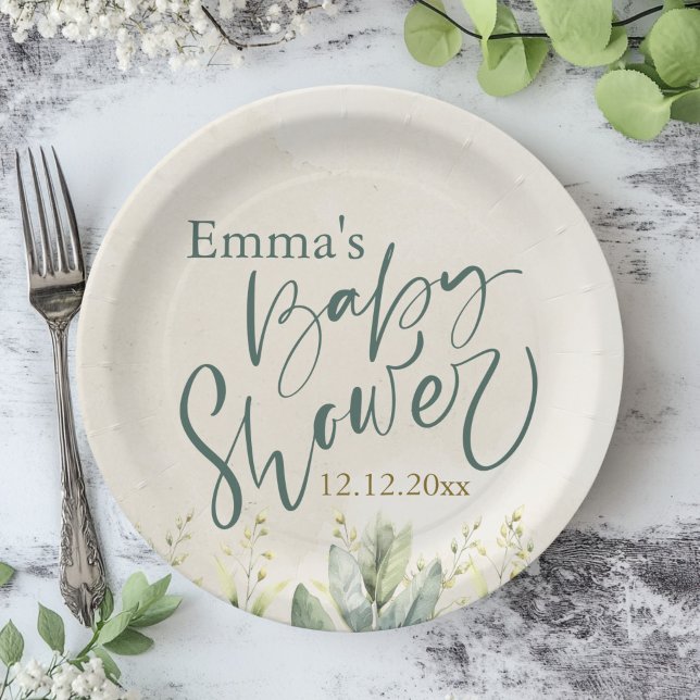 Green Eucalyptus Baby Dusche Pappteller (Von Creator hochgeladen)