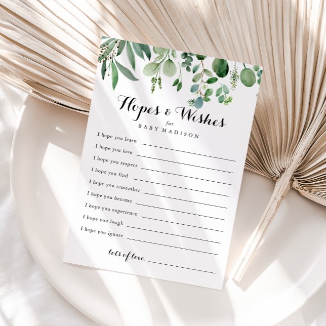 Green Eucalyptus Baby Shower Hopwers & Wish Card Postkarte (Von Creator hochgeladen)