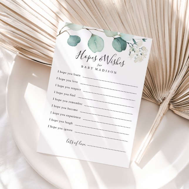 Green Eucalyptus Baby Shower Hopwers & Wish Card Postkarte (Von Creator hochgeladen)