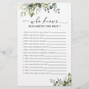 Green Eucalyptus Floral Brautparty Game