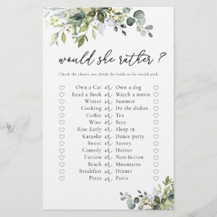 Green Eucalyptus Floral Brautparty Game