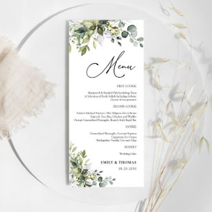 Green Eucalyptus Floral Brautparty Menu Menükarte
