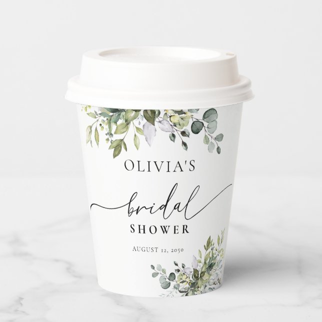 Green Eucalyptus Floral Brautparty Pappbecher (Vorderseite)