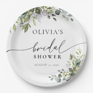 Green Eucalyptus Floral Brautparty Pappteller