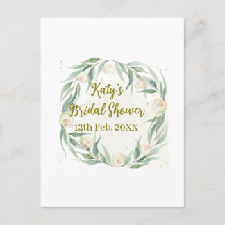 Green eucalyptus floral bridal shower name date go postkarte