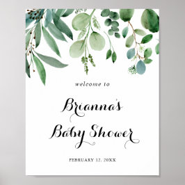 Green Eucalyptus Foliage Baby Dusche Willkommen Poster