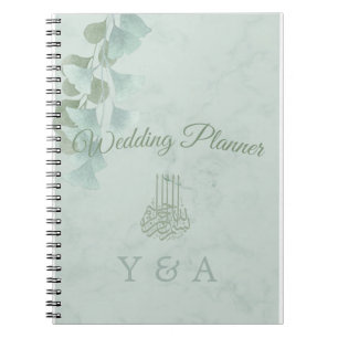 Green Eucalyptus Foliage Bismillah Marble Wedding Notizblock