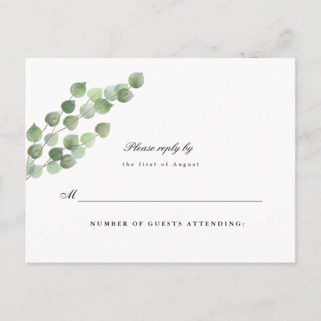 Green Eucalyptus Foliing Mariage Répondre Carte Po (Devant)