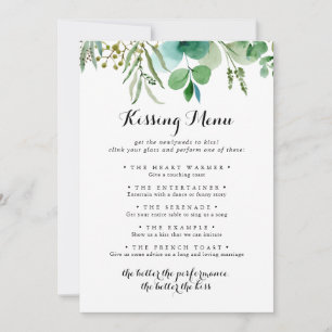 Green Eucalyptus Mariage Kissing Menu Carte de jeu