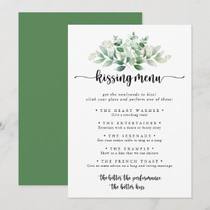Green Eucalyptus Mariage Kissing Menu Carte de jeu
