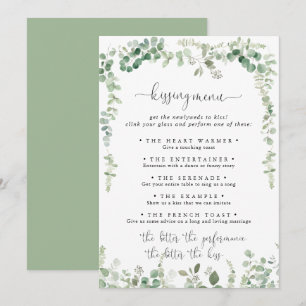 Green Eucalyptus Mariage Kissing Menu Carte de jeu
