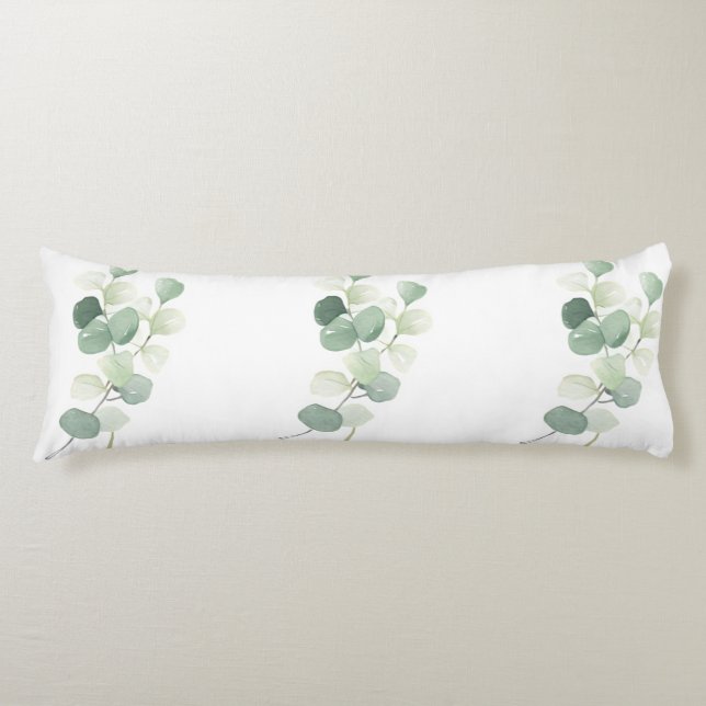 Green Eucalyptus Pastel Leaves Duvet Cover Seitenschläferkissen (Vorderseite)