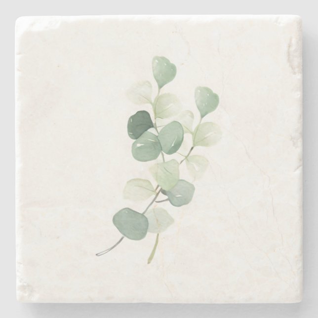 Green Eucalyptus Pastel Leaves Duvet Cover Steinuntersetzer (Vorderseite)
