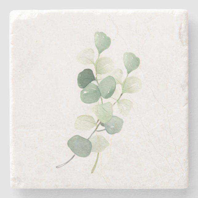 Green Eucalyptus Pastel Leaves Duvet Cover Steinuntersetzer (Vorderseite)