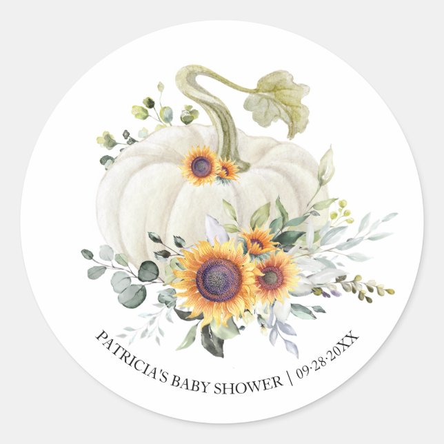 Green Eucalyptus Pumpkin Fall Baby Shower Class Runder Aufkleber (Vorderseite)