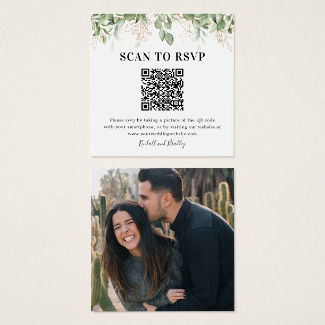 Green Eucalyptus QR Code photo Mariage RSVP (Devant & derrière)