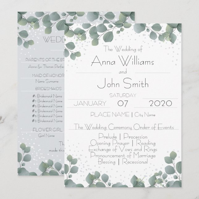 Green Eucalyptus Simple Boho Floral Einladung (Vorne/Hinten)