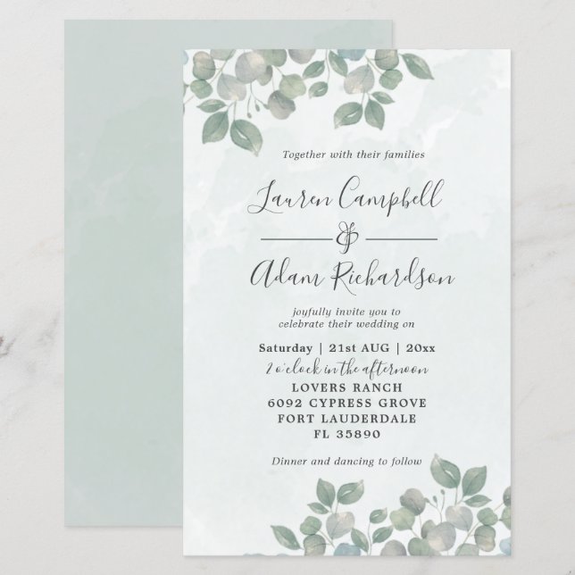 Green Eucalyptus Watercolor Wedding (Vorne/Hinten)