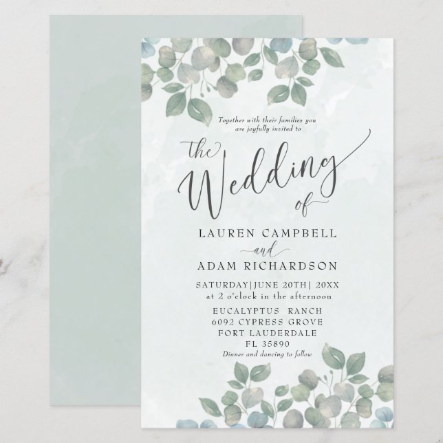 Green Eucalyptus Watercolor Wedding (Vorne/Hinten)