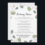 Green Eucalyptus Wedding Kissing Menu Game Card<br><div class="desc">Diese grüne eucalyptus Hochzeitsküssen Spielkarte ist perfekt für einen einfachen Hochzeitsempfang. Das Design umfasst handgezeichnet botanisch grüne Eukalyptuszweige und Blätter mit geometrischen Rahmen.</div>