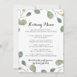 Green Eucalyptus Wedding Kissing Menu Game Card