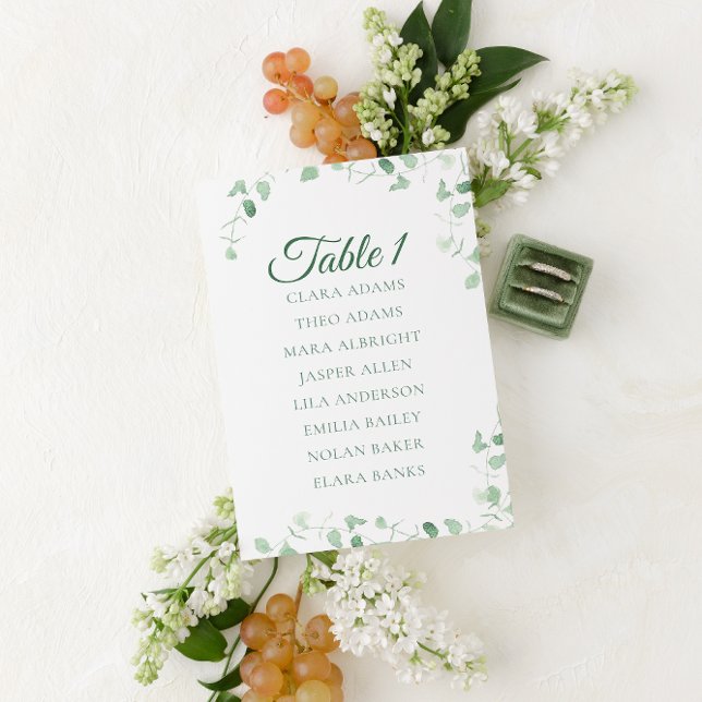 Green Eucalyptus Wedding Seating Chart Card Tischnummer (Von Creator hochgeladen)