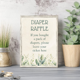 Green Eukalyptus Diaper Raffle Baby Dusche Poster