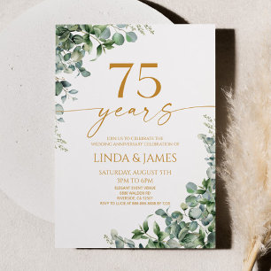 Green Eukalyptus Gold 75. Hochzeitstag Einladung