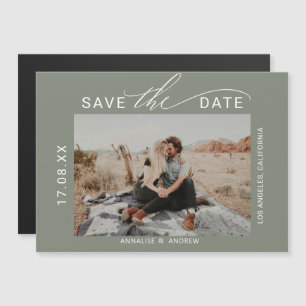 Green Eukalyptus-Pinselskript-Foto Save the Date Magnetkarte