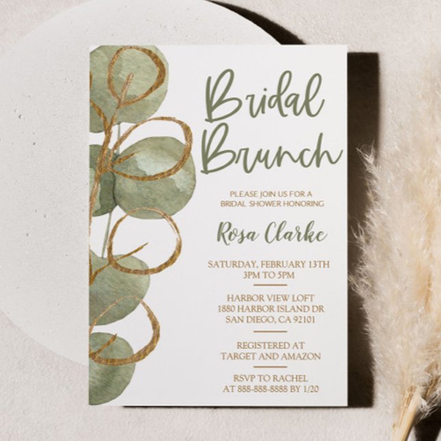 Green Eukalyptus und Gold Foil Bridal Brunch Einladung (Von Creator hochgeladen)