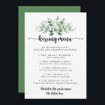 Green Eukalyptus Wedding Kissing Menu Game Card<br><div class="desc">Diese grüne eukalyptus Hochzeitsküsskarte ist perfekt für einen rustikalen Hochzeitsempfang. Das Design ist mit handgemalten Aquarellgrün Eukalyptus,  inspirierend natürliche Schönheit.</div>