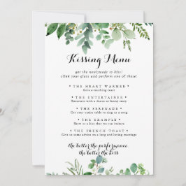 Green Eukalyptus Wedding Kissing Menu Game Card