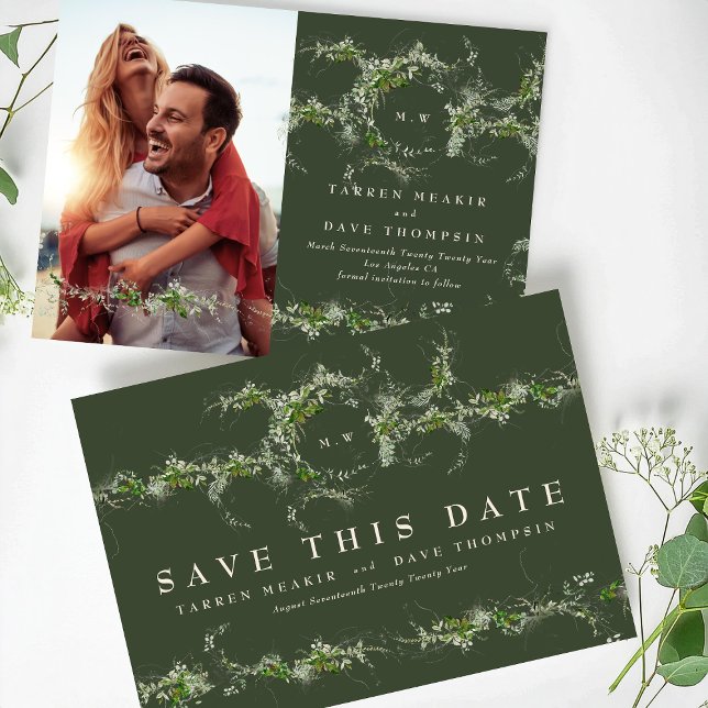 Green Eukalyptus Wreath Monogram Wedding Foto Save The Date (Von Creator hochgeladen)