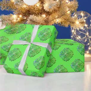 Green Extravagant Imitats Medallion Pattern Wrappi Geschenkpapier