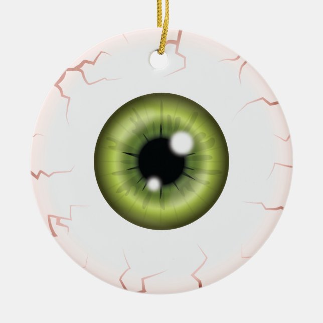 Green Eyeball mit Individuelle Name Happy Hallowee Keramik Ornament (Vorne)