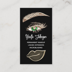 Green Eyelash Brows Makeup Logo QRCode Gold Black Visitenkarte