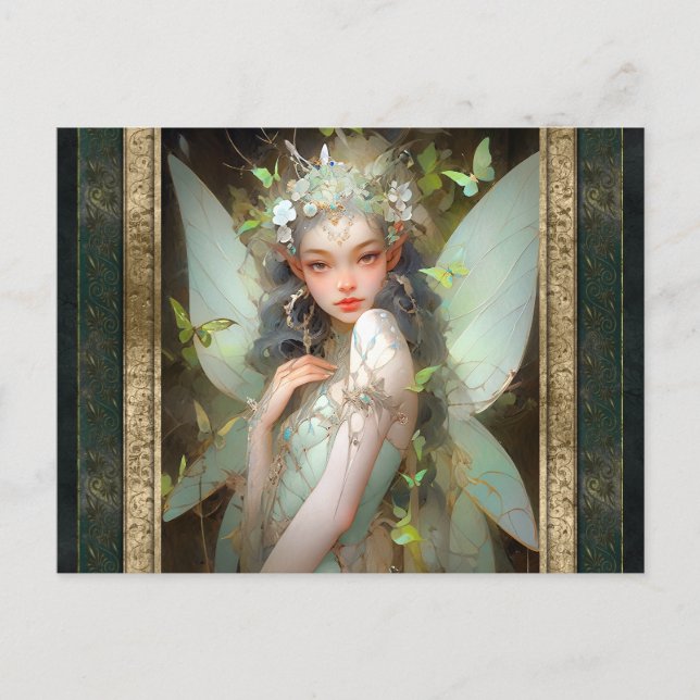 Green Fail Girl Fantasy Art Postkarte (Vorderseite)