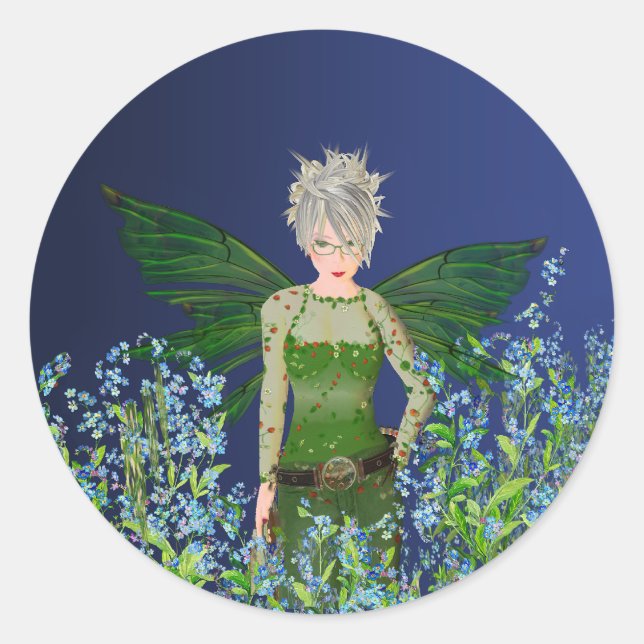 Green Fairy - Vergiss-Me-not Runder Aufkleber (Vorderseite)