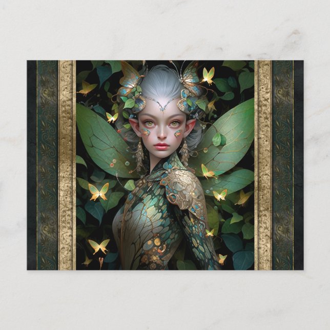 Green Fairy Woman Fantasy Art Postkarte (Vorderseite)