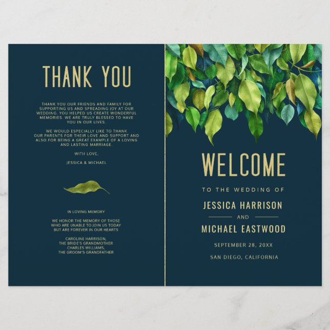 Green Fall Green Feuilles Programme de mariage du  (Devant)