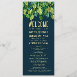 Green Fall Green Gold Blätter Foliage Hochzeit Programm