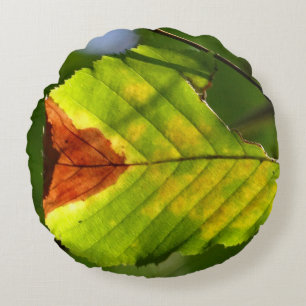 Green Fall Leaf Rundes Kissen