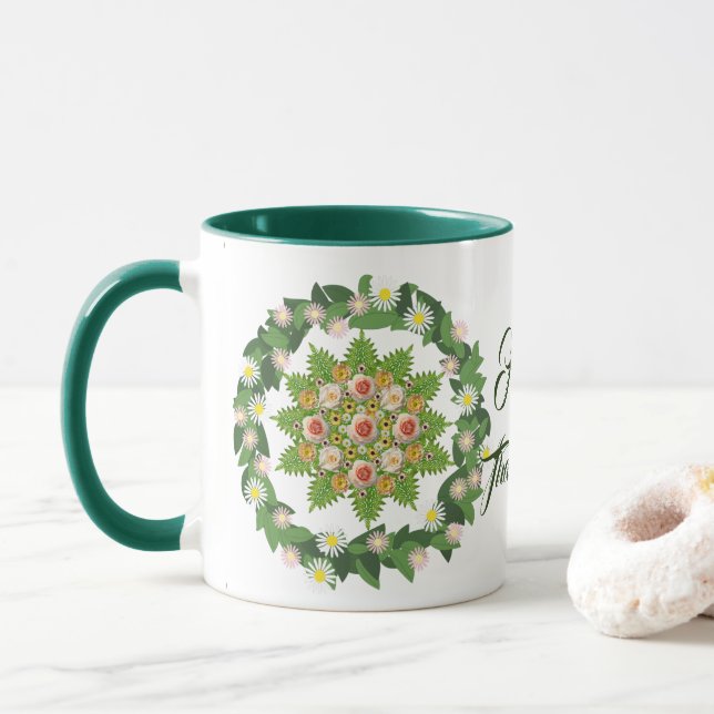 Green Fall Wreath Flora Verlasse glückliches Ernte Tasse (Mit Donut)