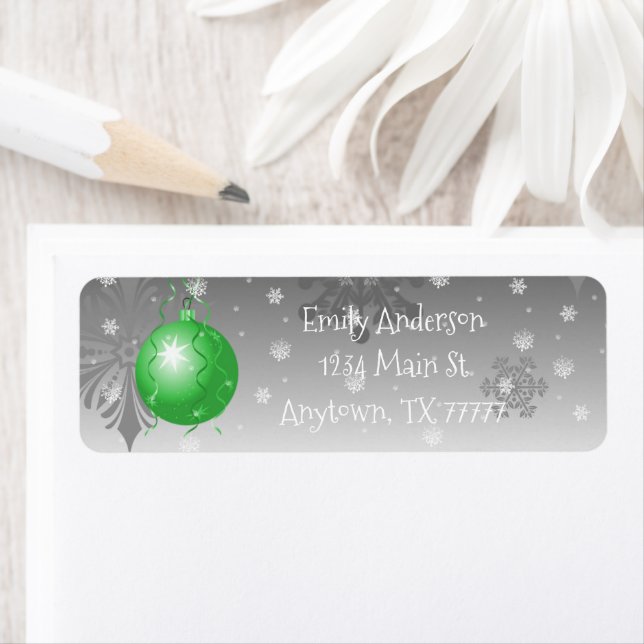 Green Fancy Christmas Ornament Address Label (Insitu)