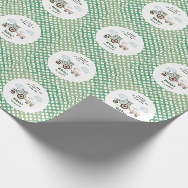 Green Farm Tractor Boys Any Age Birthday Geschenkpapier (Ecke)