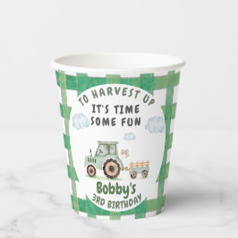 Green Farm Tractor Boys Any Age Birthday Pappbecher
