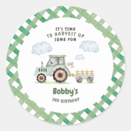 Green Farm Tractor Boys Any Age Birthday Runder Aufkleber