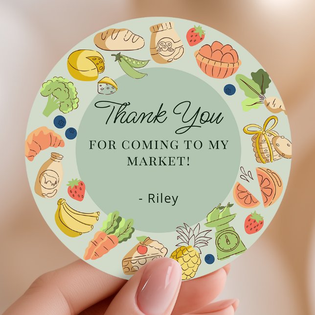 Green Farmers Market Party Favor Thank You Runder Aufkleber (Von Creator hochgeladen)